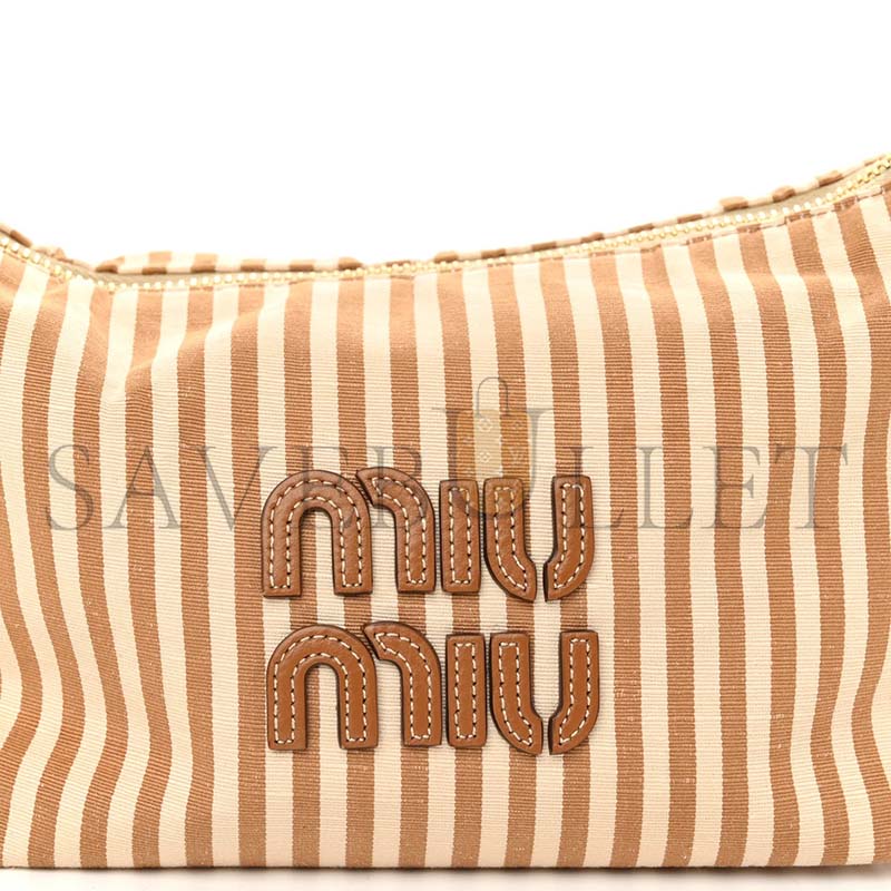 MIU MIU COTTON LINEN CALFSKIN STRIPED MINI SPIRIT CIRE BAG 5NE841 (18.5*14*10cm)